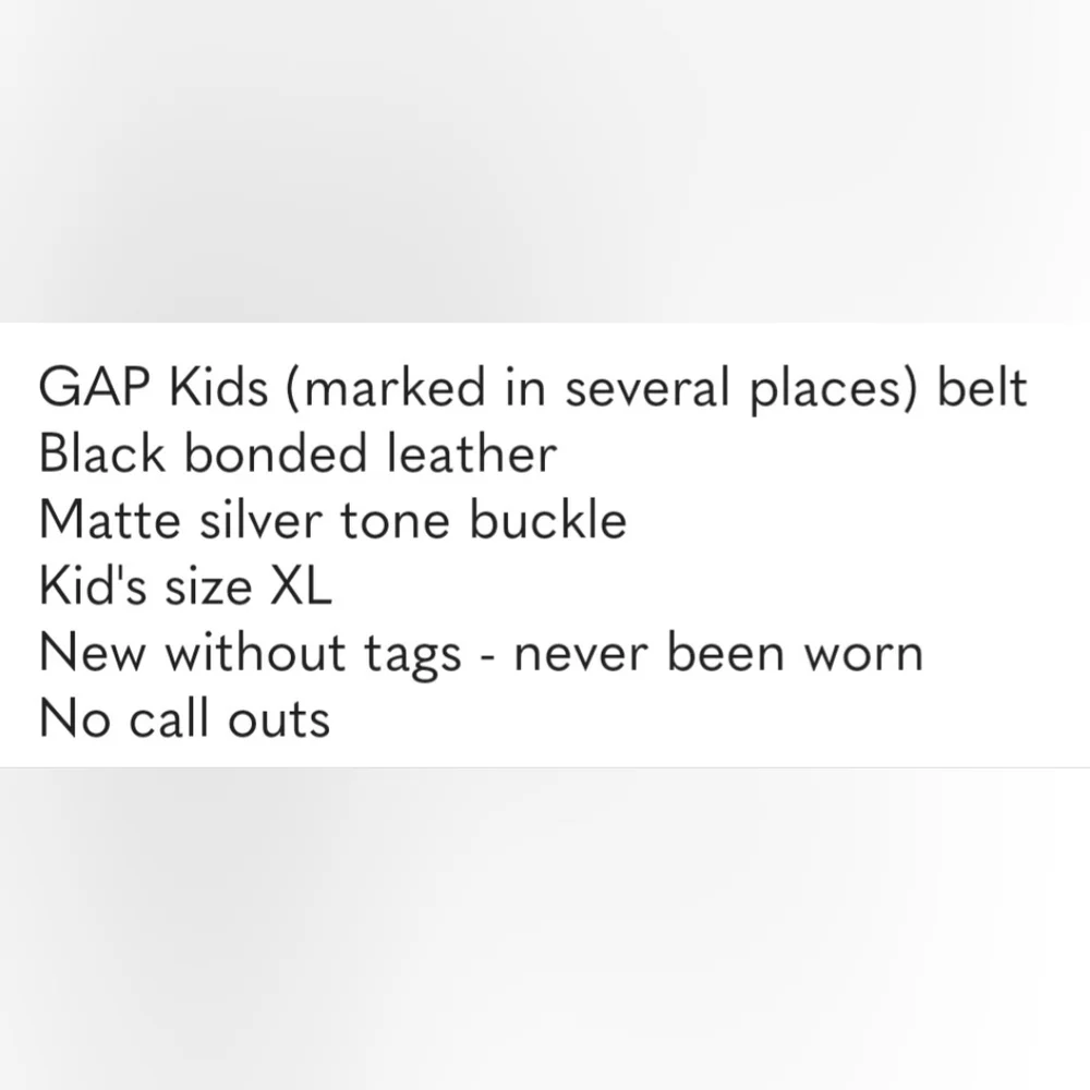 🪀 GAP Kids Belt Black with Matte Silver Tone Buckle Bonded Leather Size XL